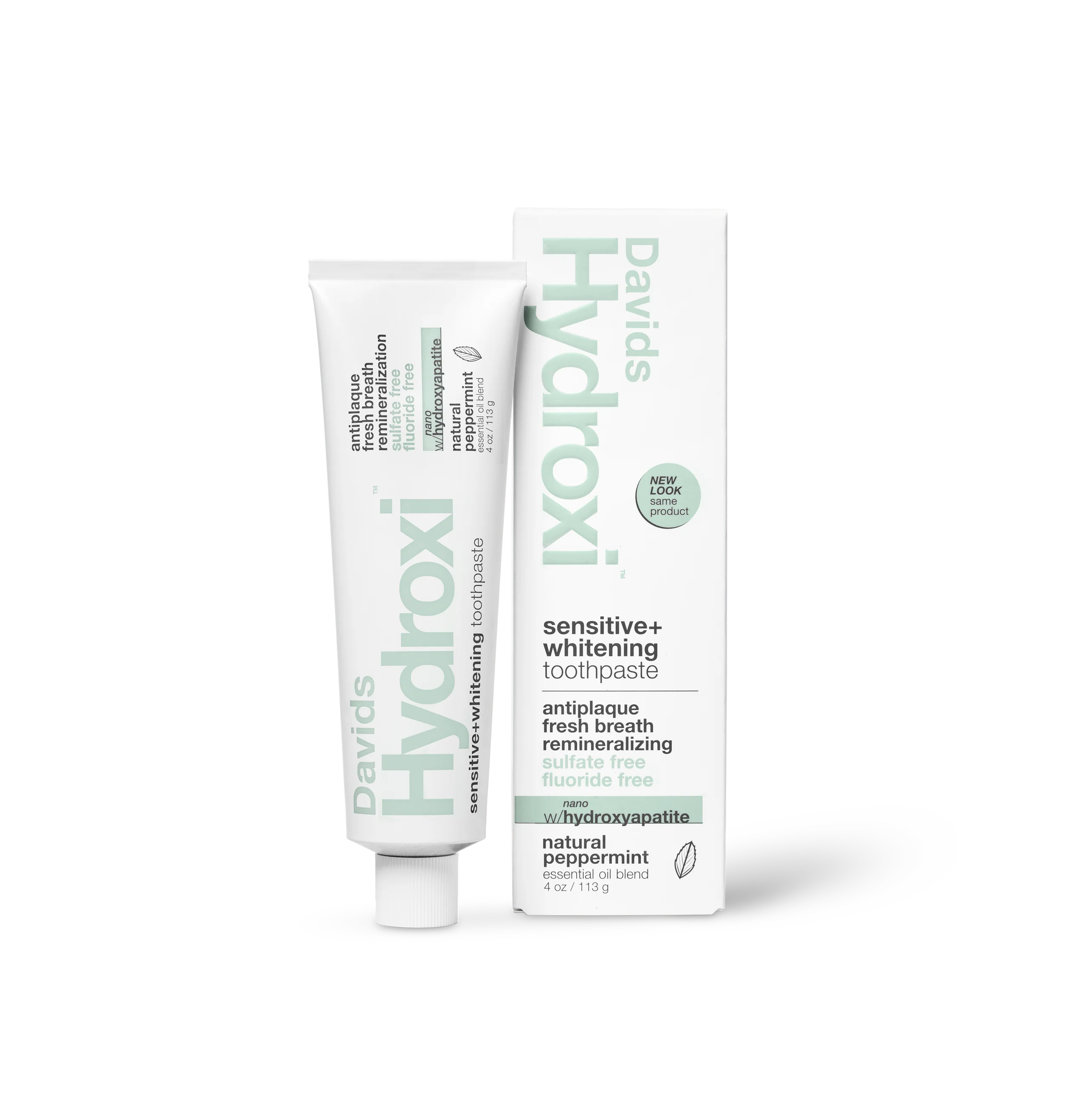 DAVIDS Hydroxi Sensitive + Whitening Toothpaste With Natural Peppermint 113g ديفيدز معجون  بتقنية النانو هيدروكسيباتيت، يوفر حماية فائقة للأسنان الحساسة ويُقوي المينا