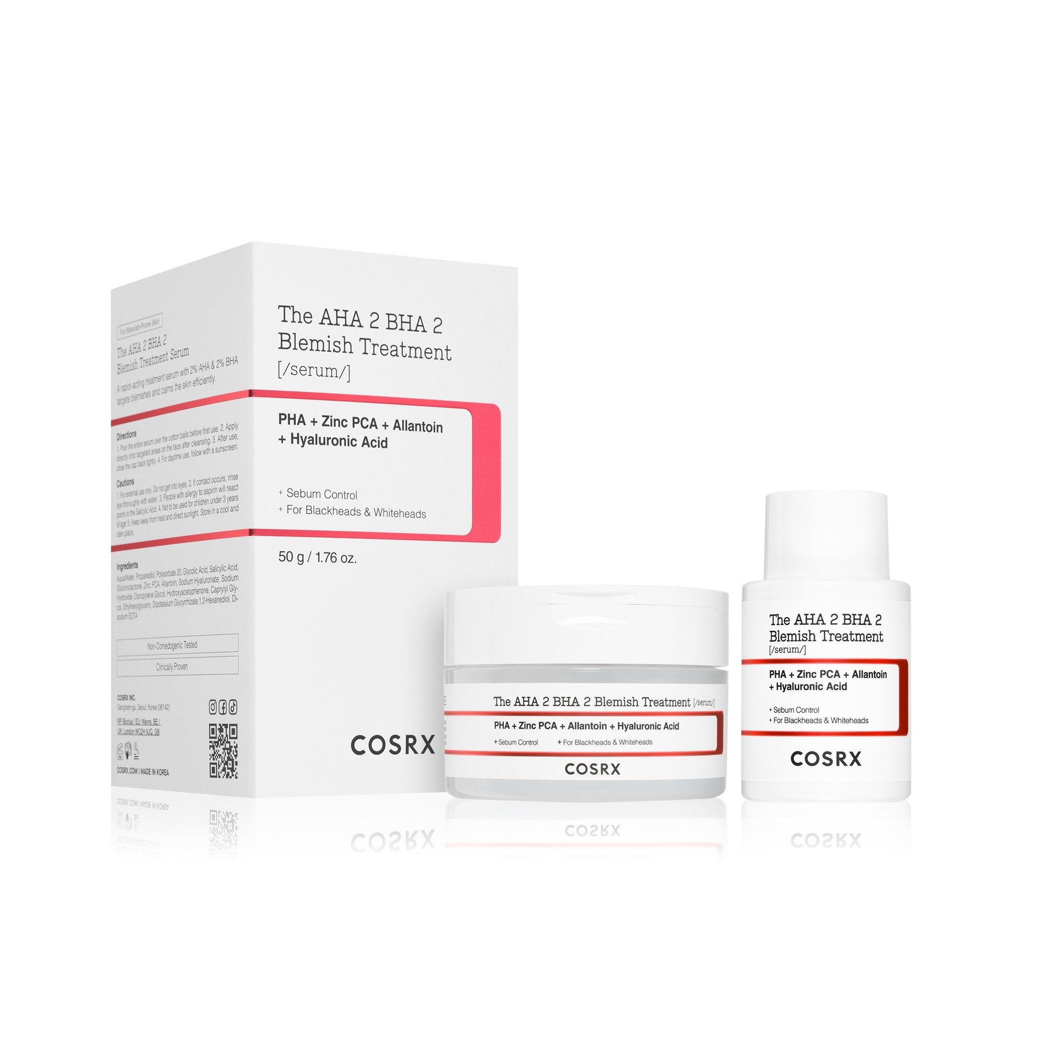 COSRX The AHA 2 BHA 2 Blemish Treatment Serum 50g (30+ cotton balls per serum) كوزركس مجموعة علاجية مضادة للشوائب لتنقية البشرة والتحكم في افراز الدهون
