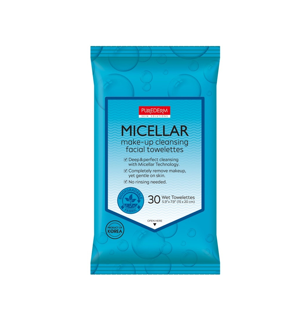 PUREDERM Micellar Make-up Cleansing Facial Towelettes (30pcs) بيورديرم مناديل مزيل مكياج مرطبة