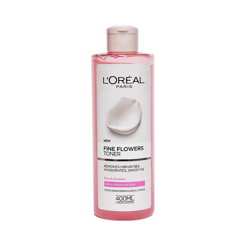 L’OREAL PARIS FINE FLOWERS TONER FOR DRY & SENSITIVE SKIN 400ML لوريال تونر للبشرة الجافة والحساسة بخلاصة الورد والياسمين