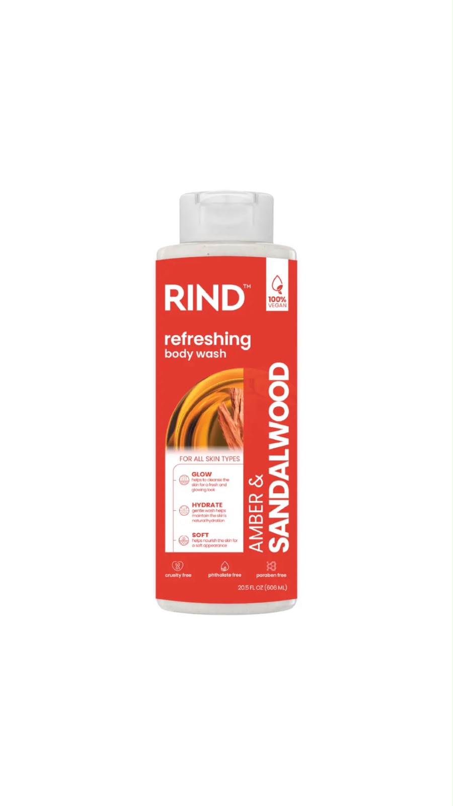 RIND AMBER & SANDALWOOD BODY WASH 606ML ريند غسول للجسم بالعنبر وخشب الصندل