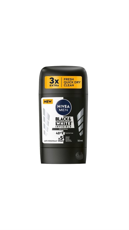 NIVEA MEN BLACK & WHITE 48H INVISIBLE ORIGINAL STICK 50ML نيفيا مزيل تعرق ستك للرجال