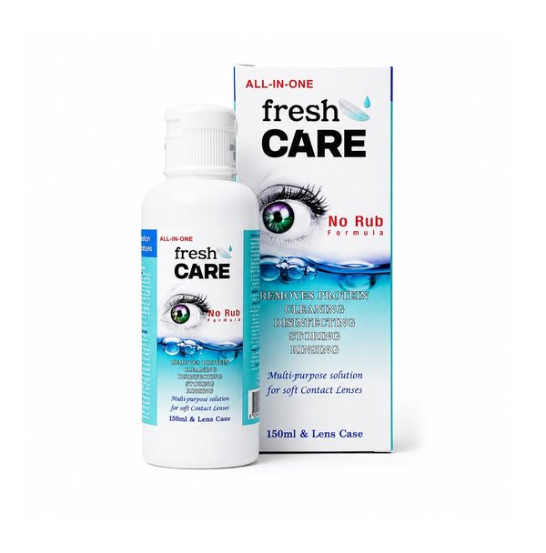 FRESHCARE Multi Purpose Solution For Soft Contact lenses 150ml سيروم العناية بالعدسات اللاصقة يحافظ على نظافة العدسات وجودتها