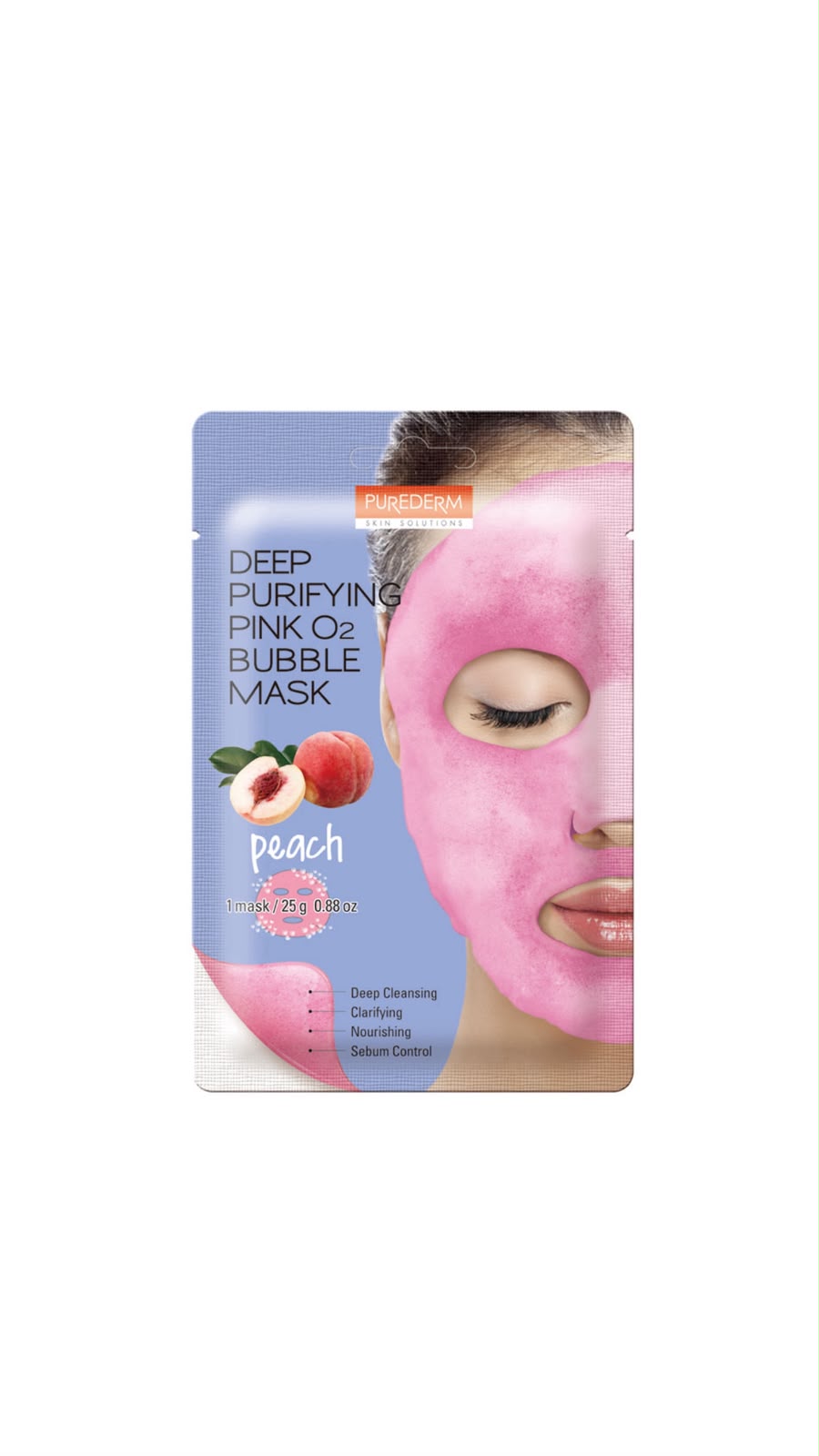 PUREDERM DEEP PURIFY PINK O2 BUBBLE MASK (1 MASK) بيورديرم ماسك فقاعات الاكسجين الوردي برائحة الخوخ