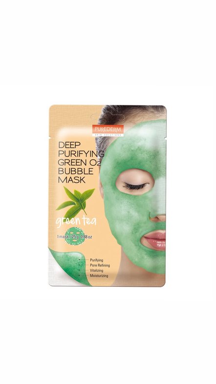 PUREDERM DEEP PURIFY GREEN O2 BUBBLE MASK (1MASK) بيورديرم ماسك فقاعات الاكسجين بخلاصة الشاي الاخضر