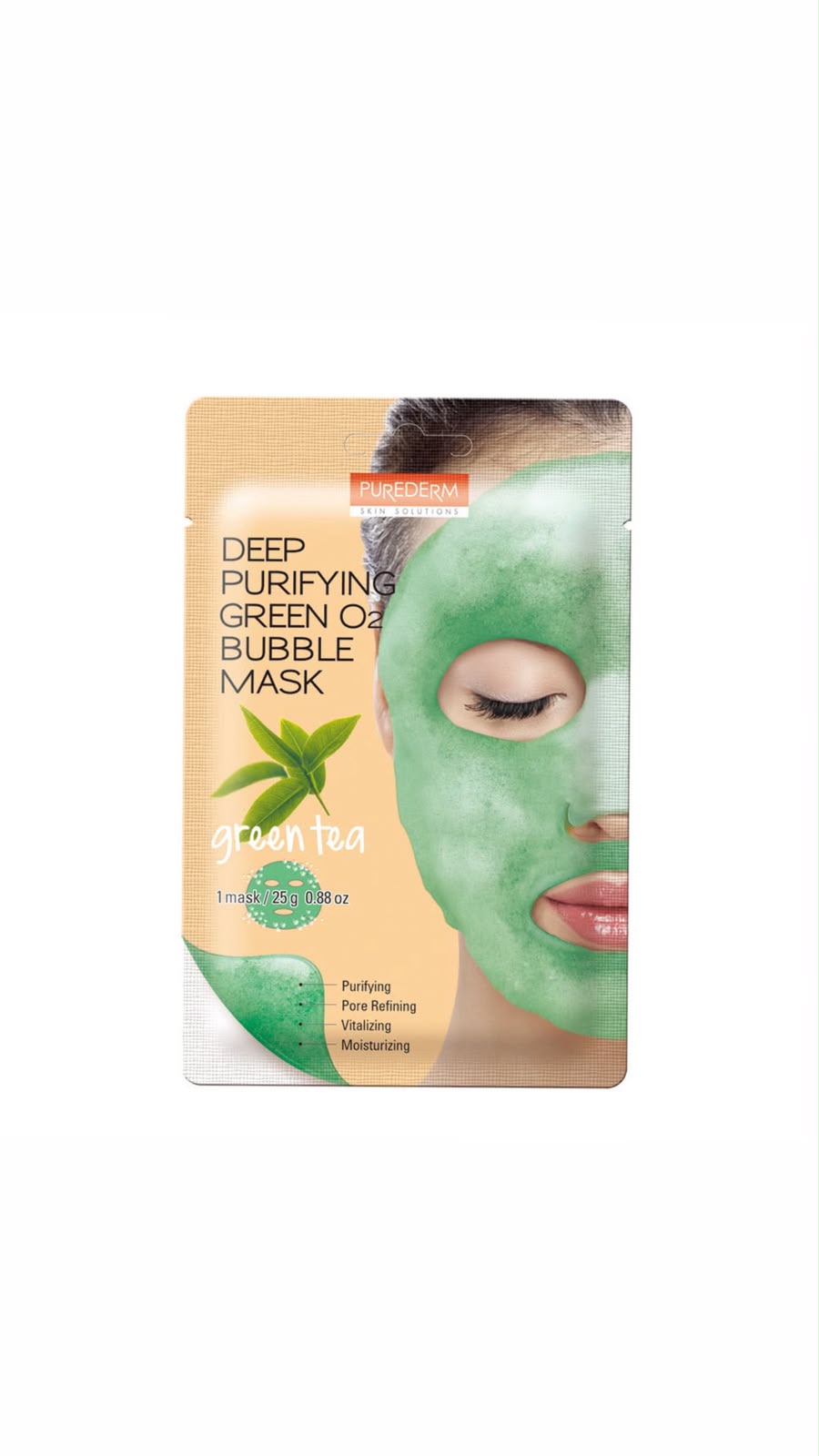 PUREDERM DEEP PURIFY GREEN O2 BUBBLE MASK (1MASK) بيورديرم ماسك فقاعات الاكسجين بخلاصة الشاي الاخضر