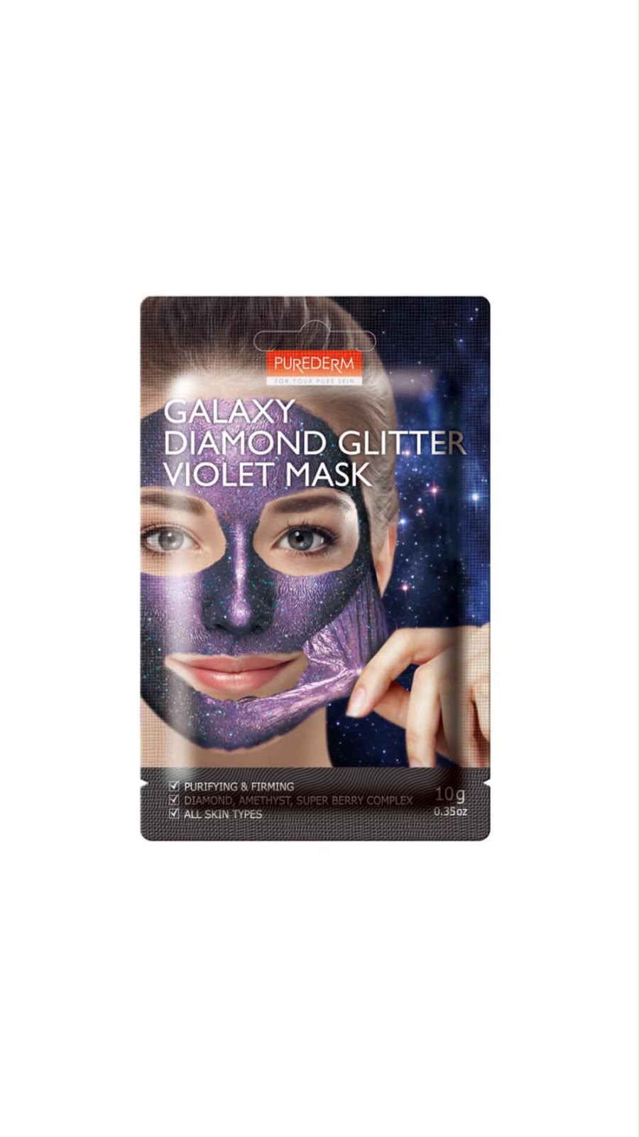 PUREDERM GALAXY DIAMOND GLITTER VIOLET MASK 10g بيورديرم ماسك تقشير لشد البشرة وتنقيتها