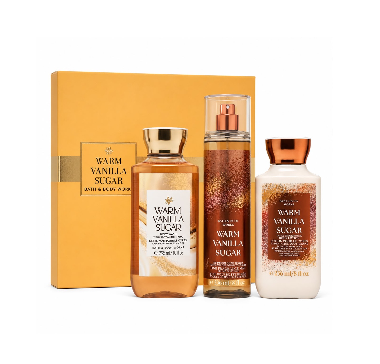 BATH & BODY WORKS Warm Vanilla Sugar Body Care Gift Set (3-piece) باث اند بودي وركس مجموعة العناية بالجسم
