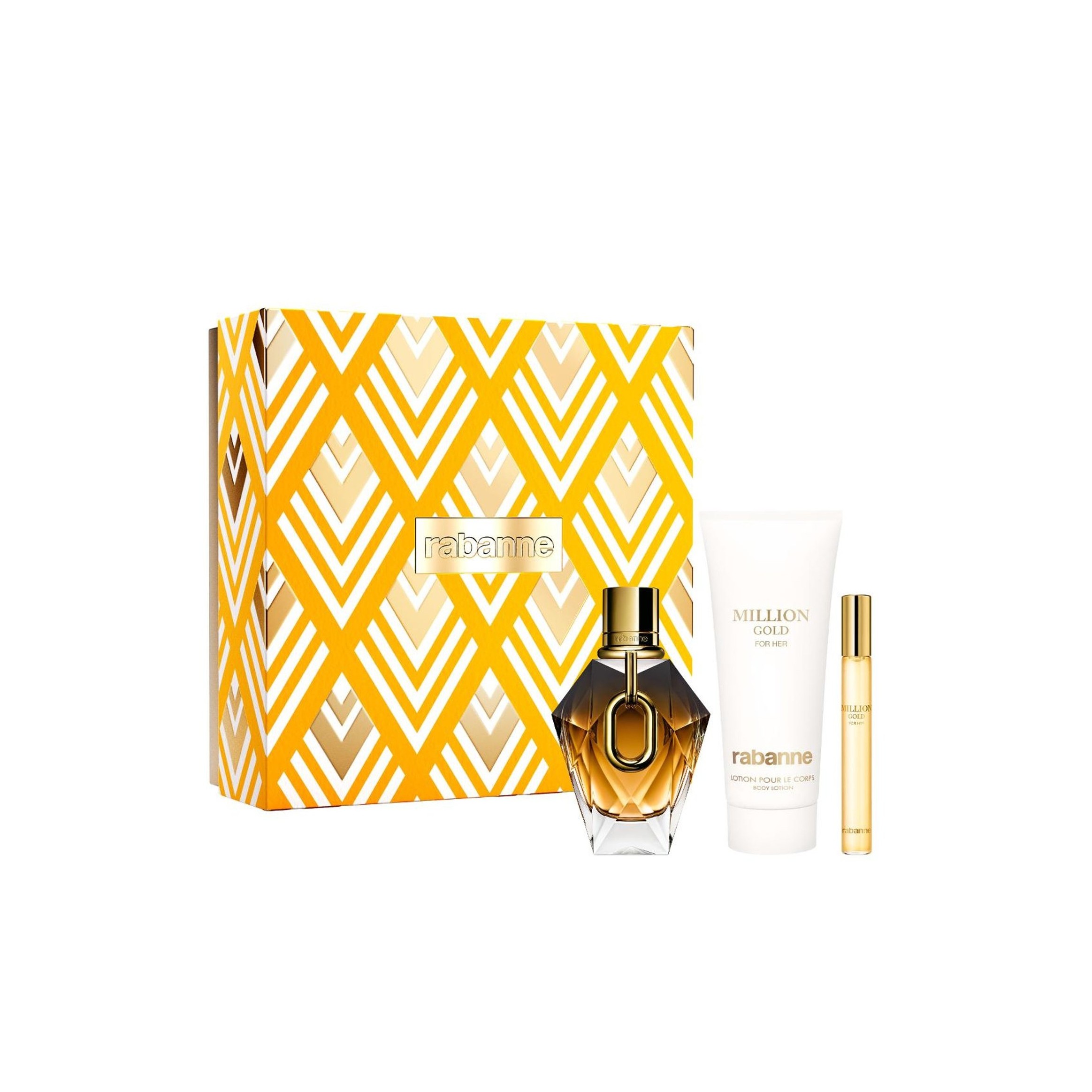 PACO RABANNE Million Gold For Her PARFUM Gift Set (90ml + 10ml + Body Lotion100ml)  باكو روبان مجموعة هدايا للنساء