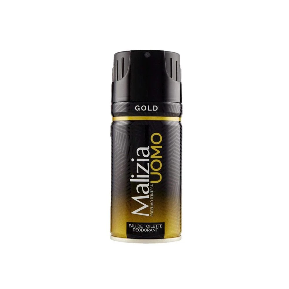 MALIZIA UOMO Gold Eau De Toilette Deodorant 150ml ماليزيا مزيل عرق للرجال يجمع بين الرائحة الخشبية الفاخرة والحماية الفعالة ضد التعرق