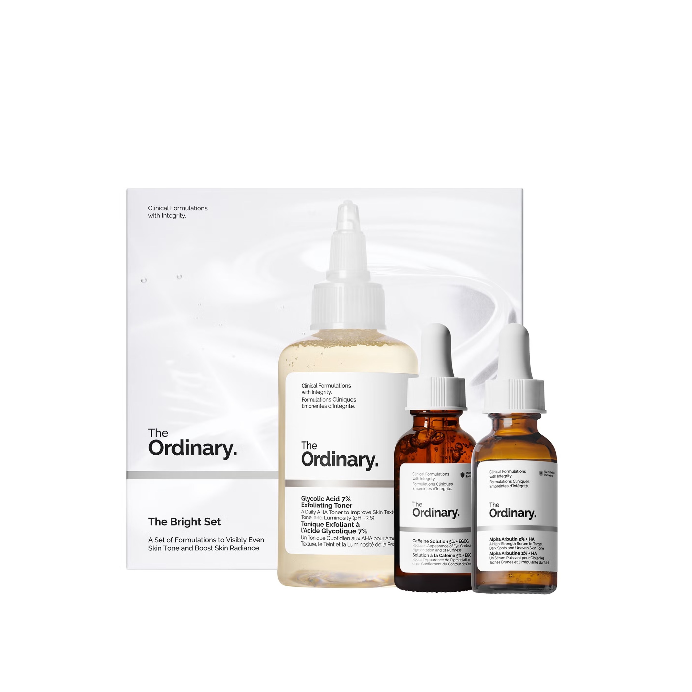 THE ORDINARY The Bright Set (100ml+30ml+30ml) ذا اوردينري مجموعة العناية بالبشرة تعزز الاشراقة وتحود لونها