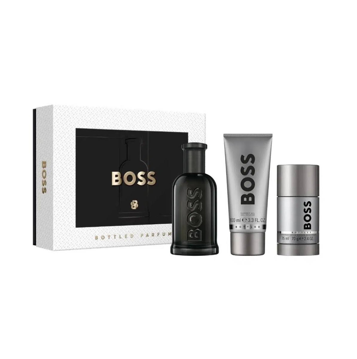 HUGO BOSS Bottled Perfume 100 ml + Shower Gel 100 ml + Deostick 75 ml Men's Perfume Set هوغو بوس بكج هدايا للرجال
