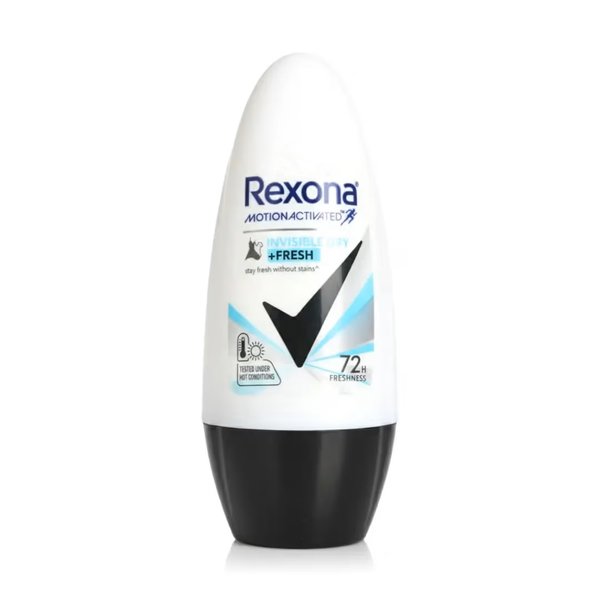 REXONA Invisible Dry +Fresh Roll-On Deodorant 72h ريكسونا مزيل تعرق يحمي من العرق والروائح والبقع