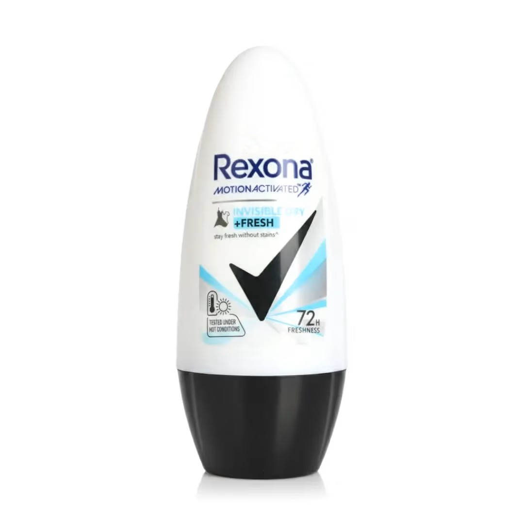 REXONA Invisible Dry +Fresh Roll-On Deodorant 72h ريكسونا مزيل تعرق يحمي من العرق والروائح والبقع