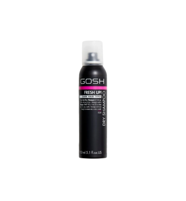GOSH Dry Shampoo Fresh Up Dark Hair Types 150ml كوش شامبو جاف للشعر الداكن يمتص الزيوت الزائدة سريعًا، ينعش الشعر ويمنحه مظهرًا نظيفًا