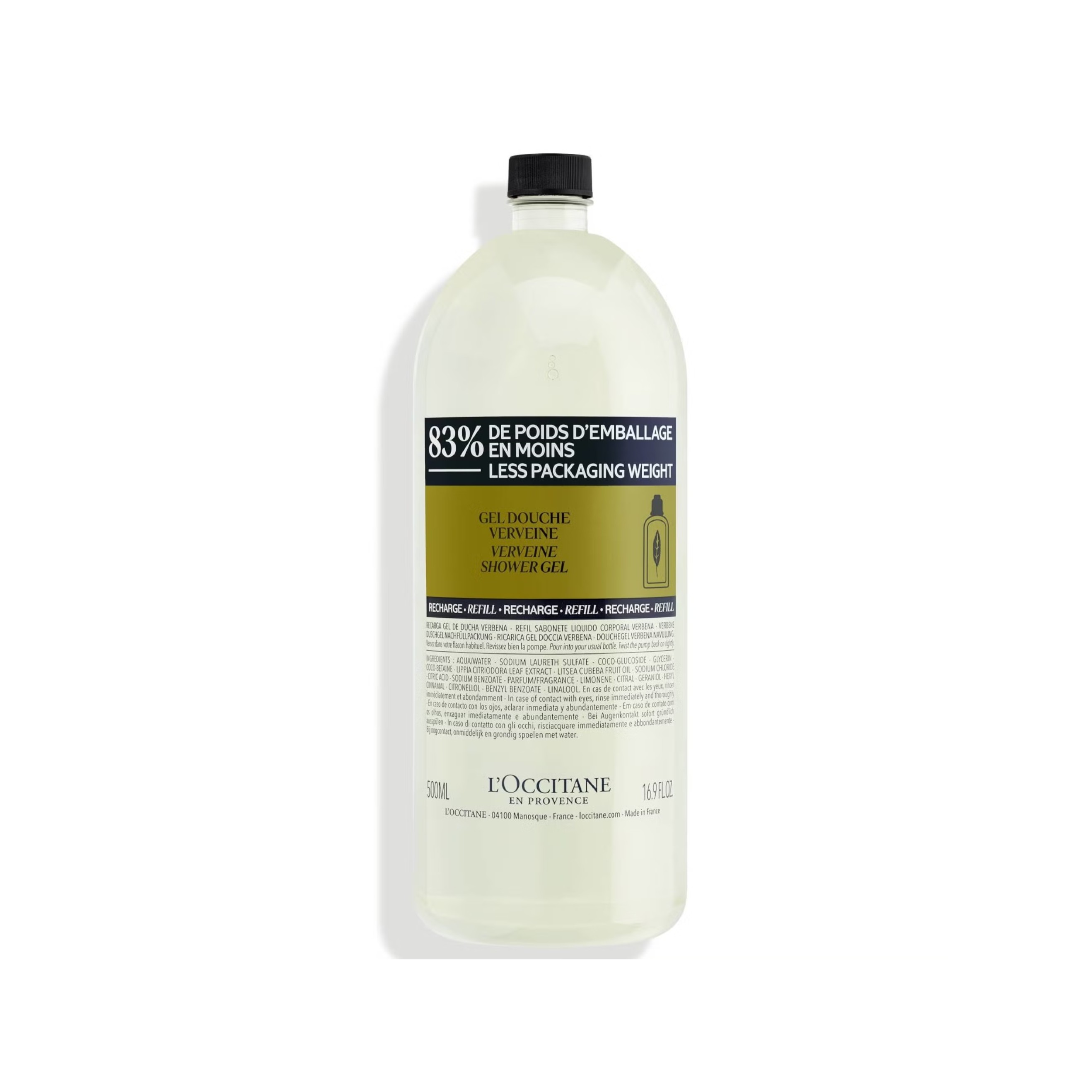 L'OCCITANE Verveine Shower Gel Refill 500ml  لوكسيتان جل استحمام معطر بتركيبة لطيفة ومنعشة ريفل واعادة تعبئة