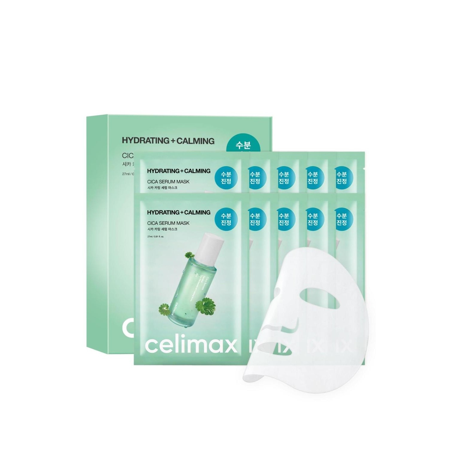 CELIMAX Hydrating + Calming Cica Serum Mask (27ml x 10ea) سيليماكس ماسك ورقي مهدئ ومرطب للبشرة غني بالسنتيلا
