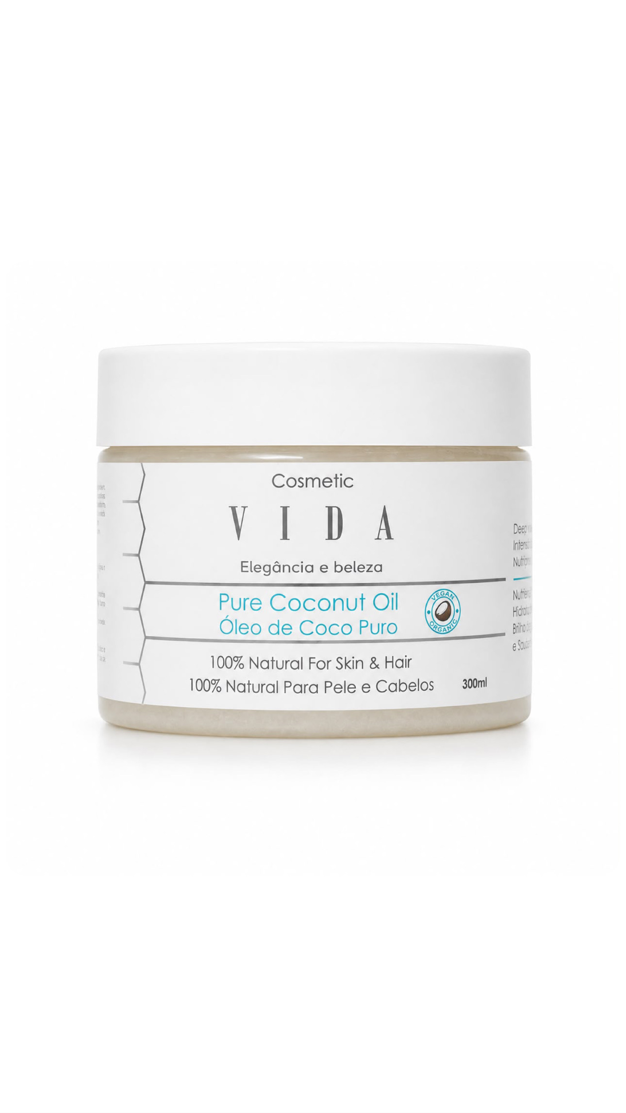 VIDA COSMETIC ELEGÂNCIA E BELEZA 300ml ڤيدا زيت جوز الهند النقي للبشرة والشعر