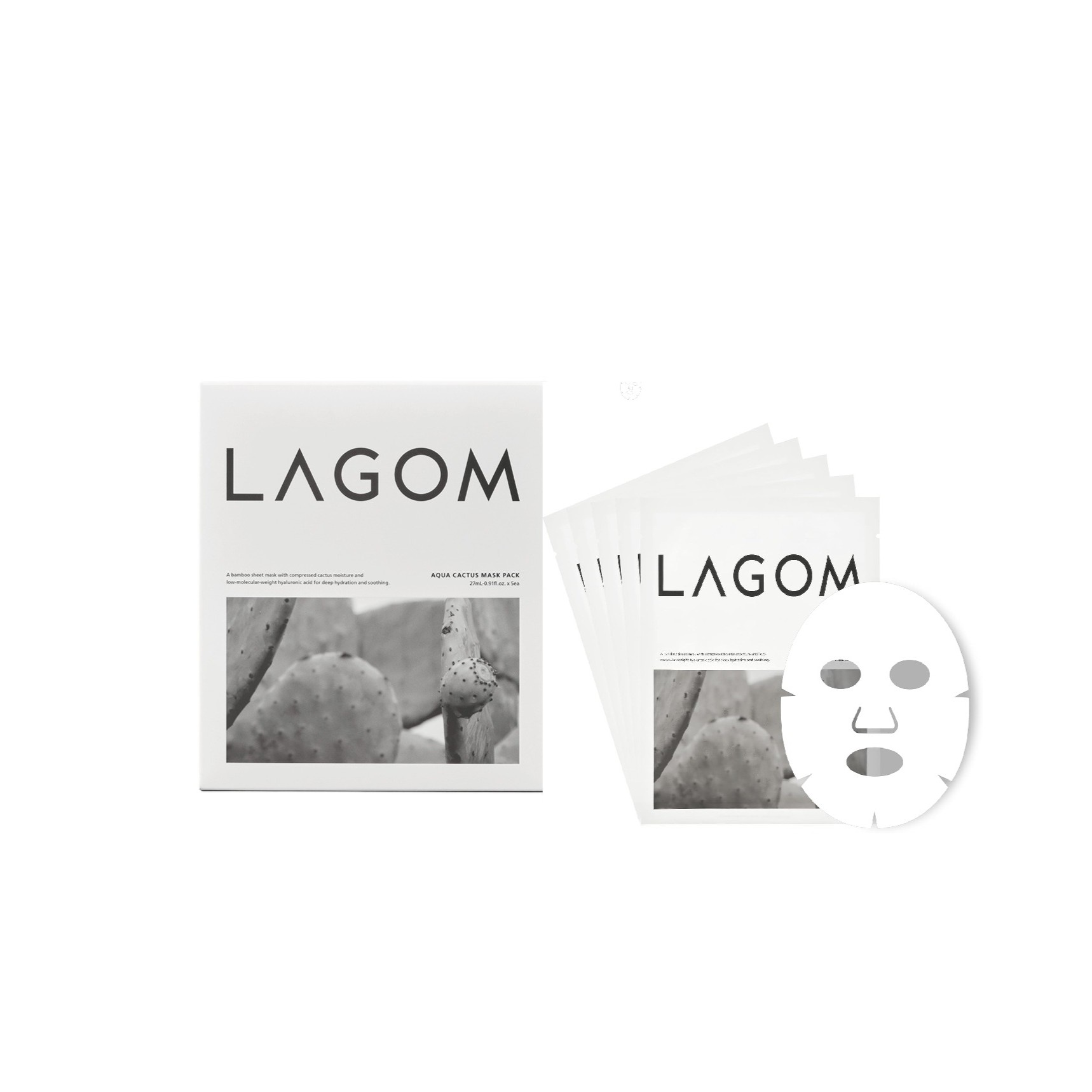 LAGOM Aqua Cactus Mask Pack (27ml X 5ea) لاكوم ماسك ورقي مرطب ومهدئ للبشرة غني بمستخلص الصبار