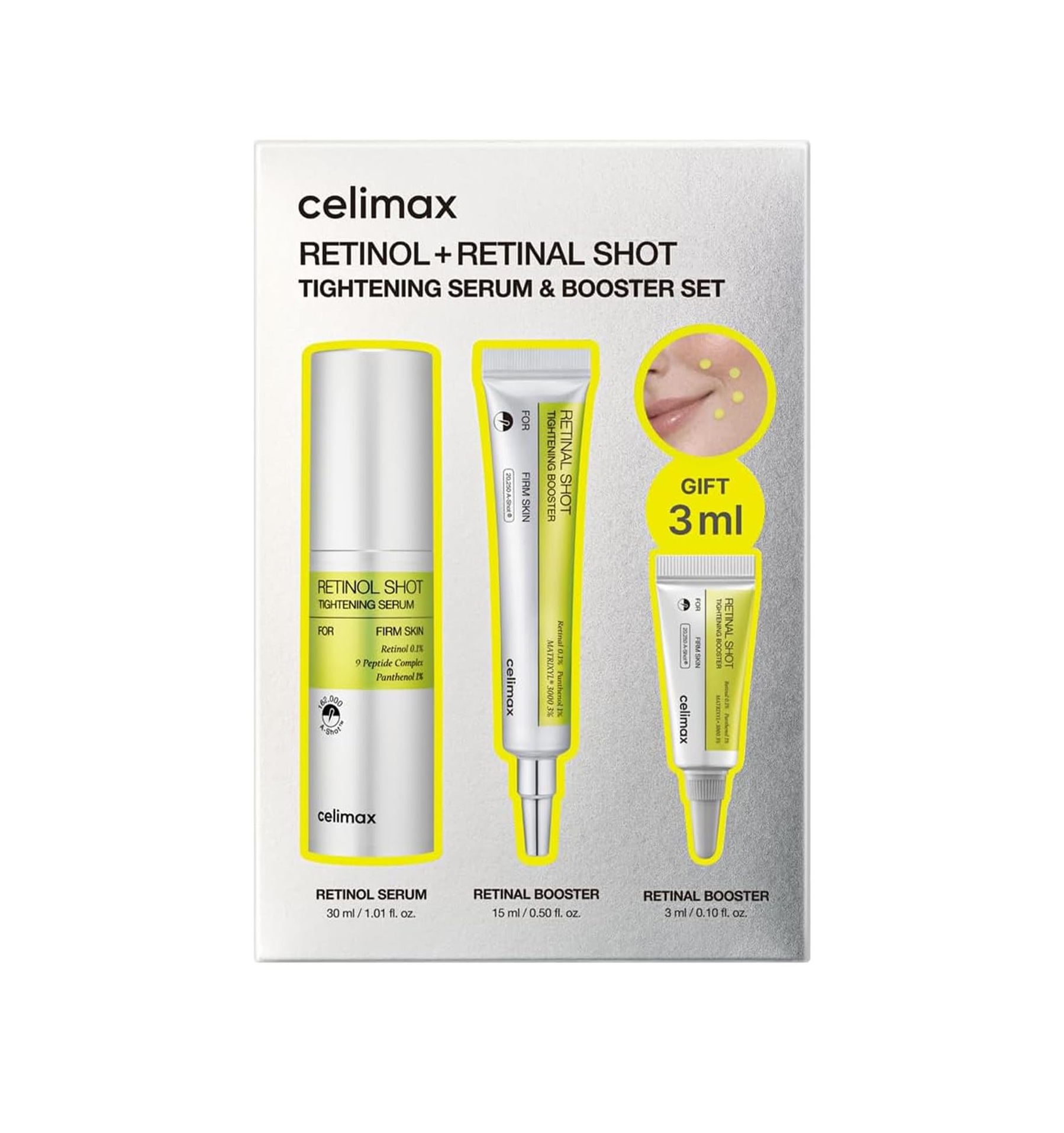 CELIMAX Retinol + Retinal Shot Tightening Serum & Booster Set 3-pieces سيليماكس مجموعة العناية بالبشرة