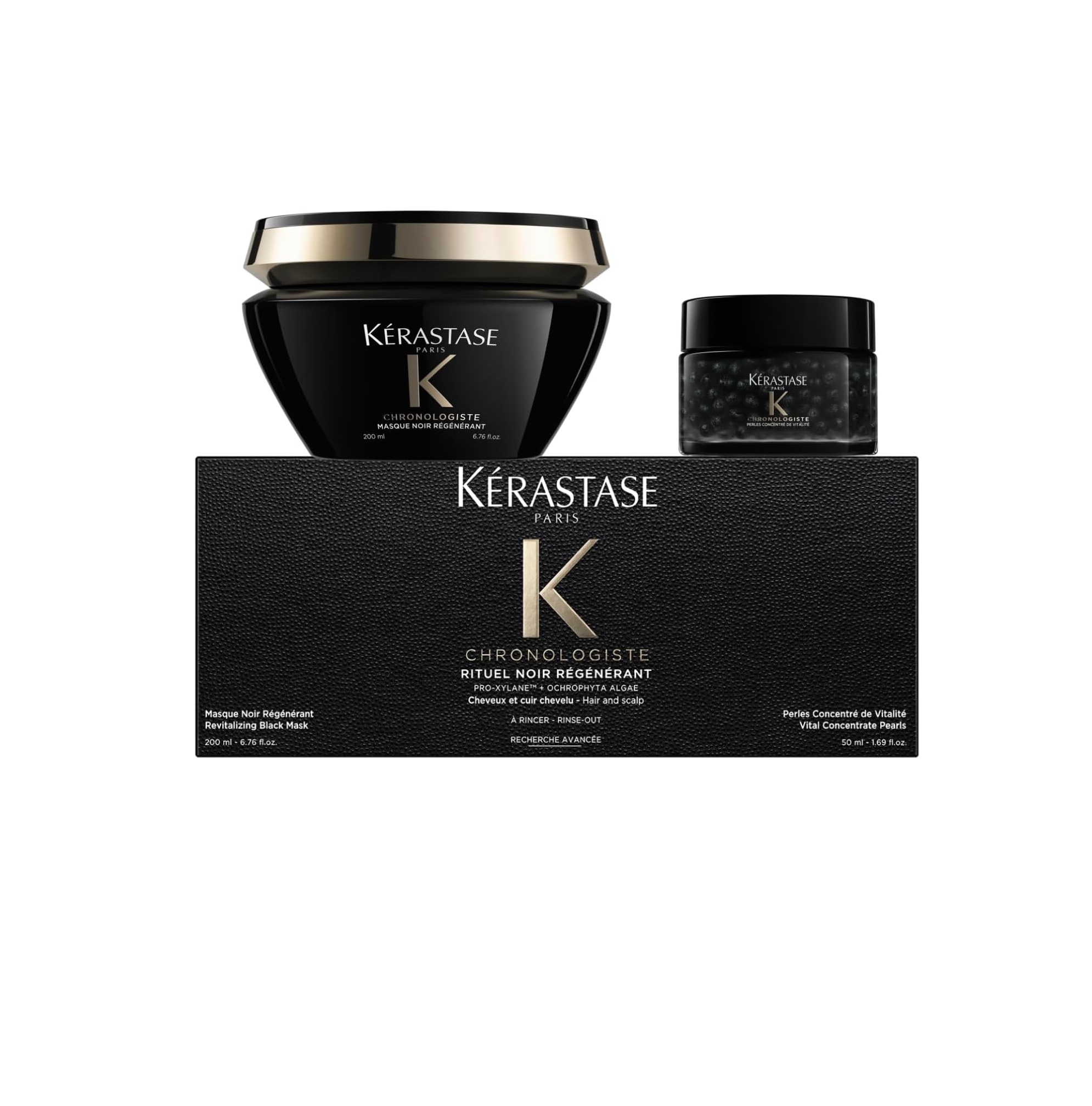 KERASTASE Chronologiste Rituel Noir Regenerant set كرستاس مجموعة للعناية بالشعر تغذي الشعر وفروة الرأس، وتمنحه ترطيبًا عميقًا