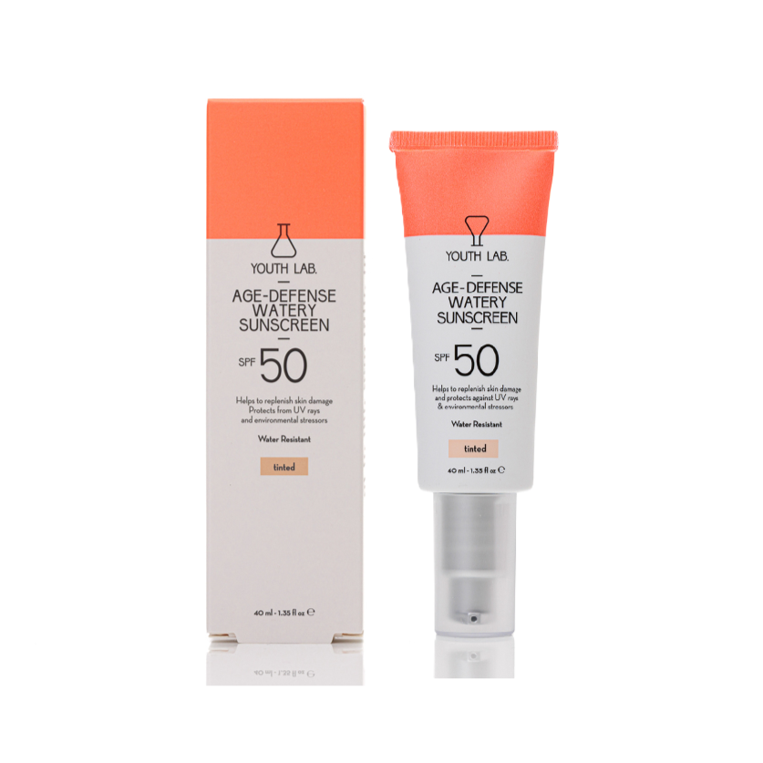 YOUTH LAB Age Defense Watery Sunscreen SPF50 Tinted 40ml يوث لاب واقي شمس ملون مضاد للتجاعيد مقاوم للماء