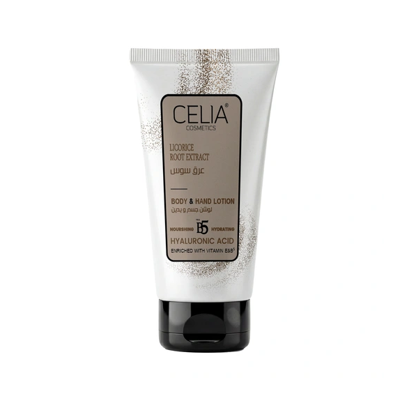 CELIA COSMETICS Licorice Root Extract Body & Hand Lotion With Hyaluronic Acid 150ml سيليا لوشن مرطب للجسم و اليدين بخلاصة عرق السوس الطبيعية لتفتيح البشرة