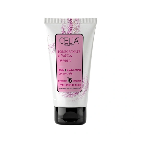 CELIA COSMETICS Pomegranate & Vanilla Body & Hand Lotion With Hyaluronic Acid 150ml سيليا لوشن مرطب للجسم و اليدين برائحة الفانيلا و الرمان