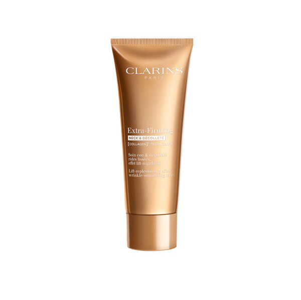 CLARINS Extra-Firming Anti-Aging Neck + Decollete Cream with Collagen Polypeptide and Niacinamide 75ML كلارنس كريم للرقبة والصدر يدعم تماسك البشرة ومرونتها، ويقلل مظهر التجاعيد