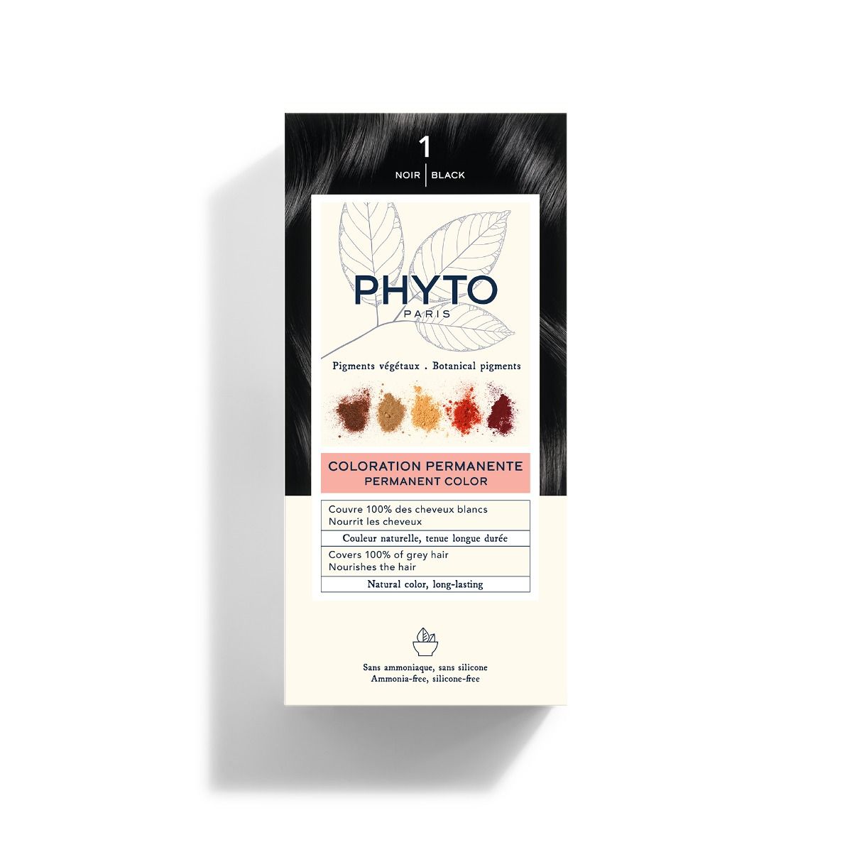 PHYTO PARIS COLORATION PERMANENTE PERMANENT COLOR NOIR BLACK 1 فيتو صبغ للشعر بدرجة اللون الأسود