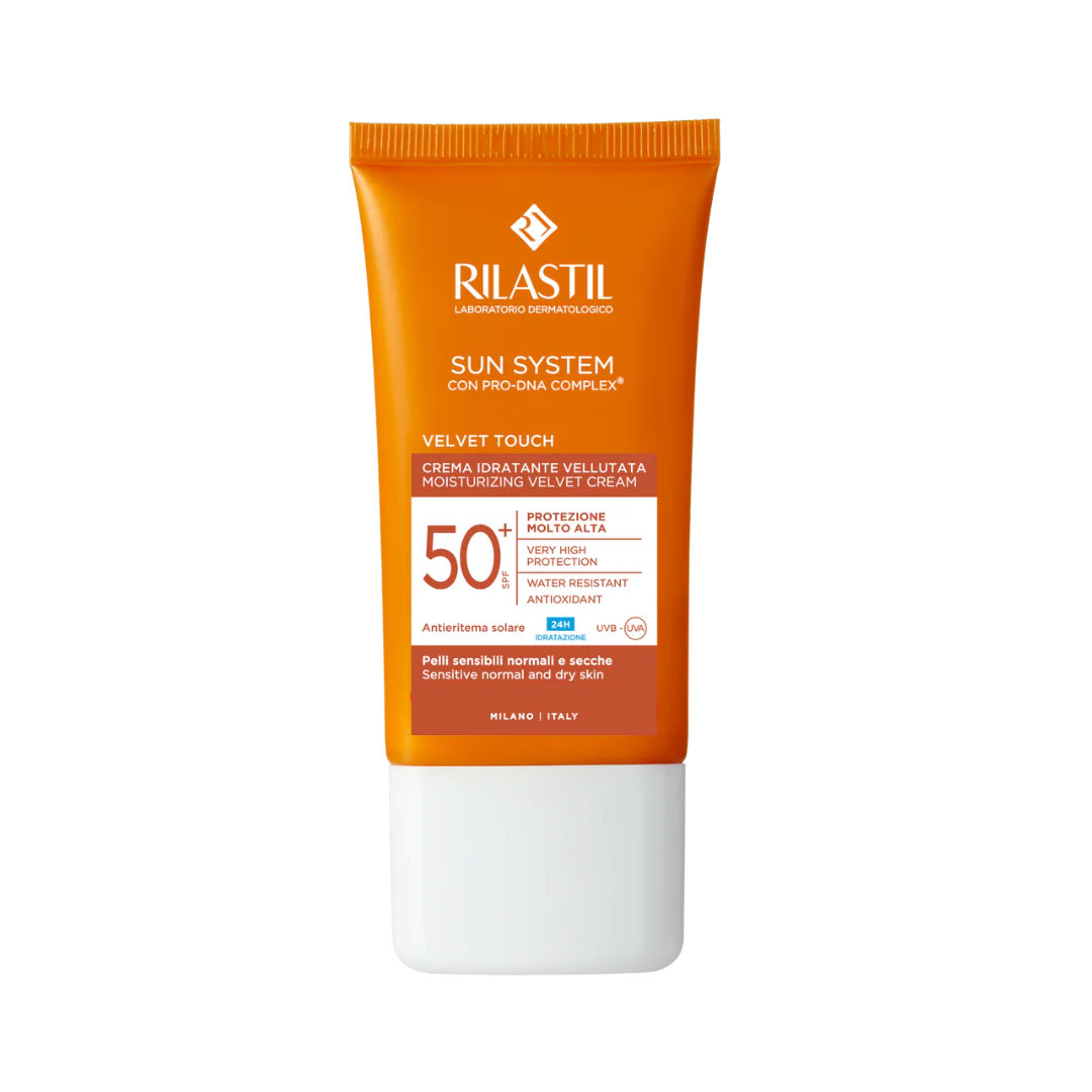 RILASTIL Sun System Velvet Touch Moisturizing Velvet Cream spf 50+ ريلاستيل كريم مرطب و واقي من اشعة الشمس للبشرة الحساسة
