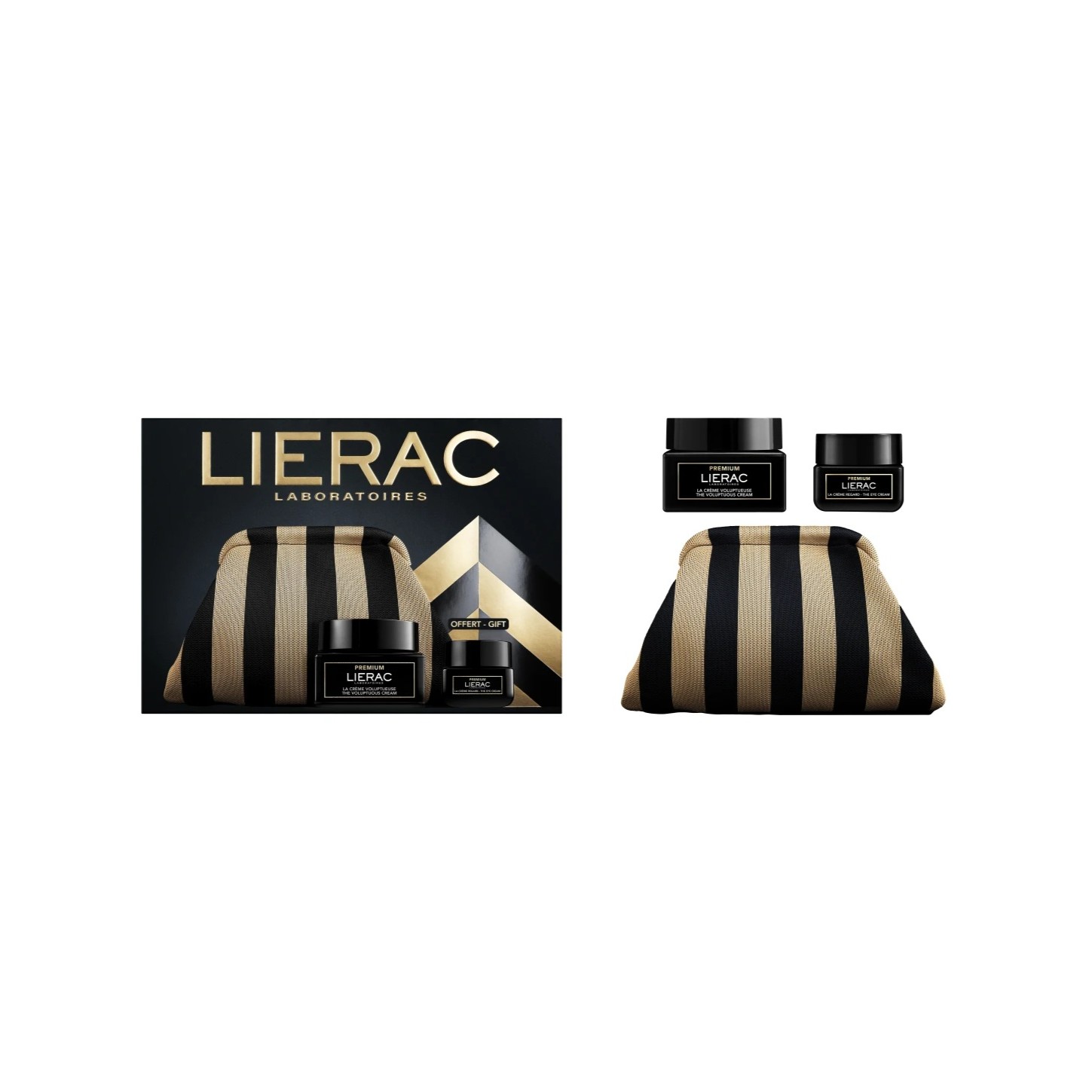 LIERAC Xmas SET Premium Anti-Aging Voluptous Cream (40ml + 20ml + BAG)  لايراك مجموعة العناية بالبشرة والمنطقة المحيطة بالعين مع حقيبة