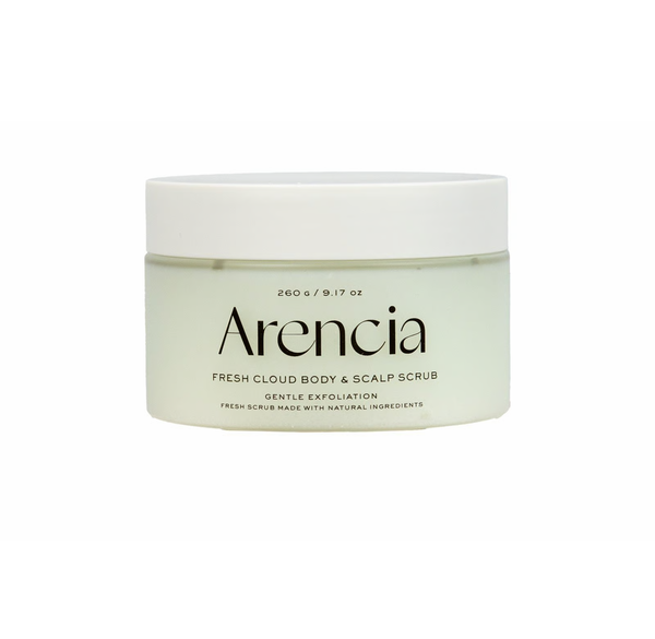 ARENCIA Cloud Body & Scalp Scrub Geranium & Primrose 260g ارينسيا مقشر يقشر البشرة وفروة الرأس، ينعمها، وينعشها 