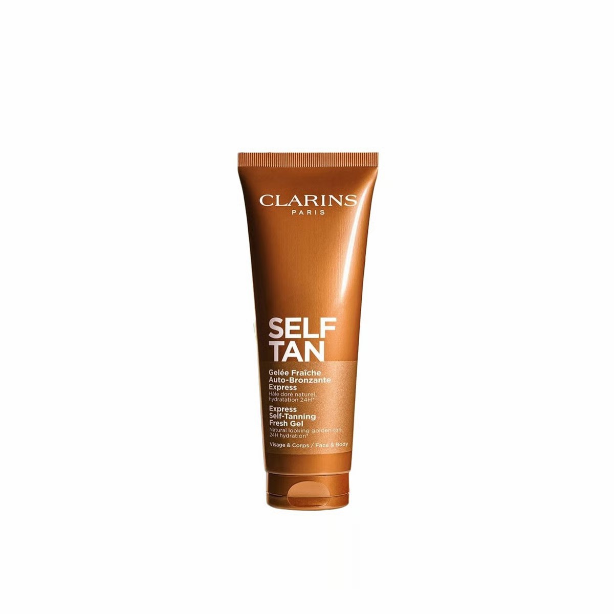 CLARINS Self Tan Express Self-Tanning Fresh Gel 125ml كلارنس جل برونزر و مرطب يمنح البشرة سمرة ذهبية طبيعية وترطيبًا