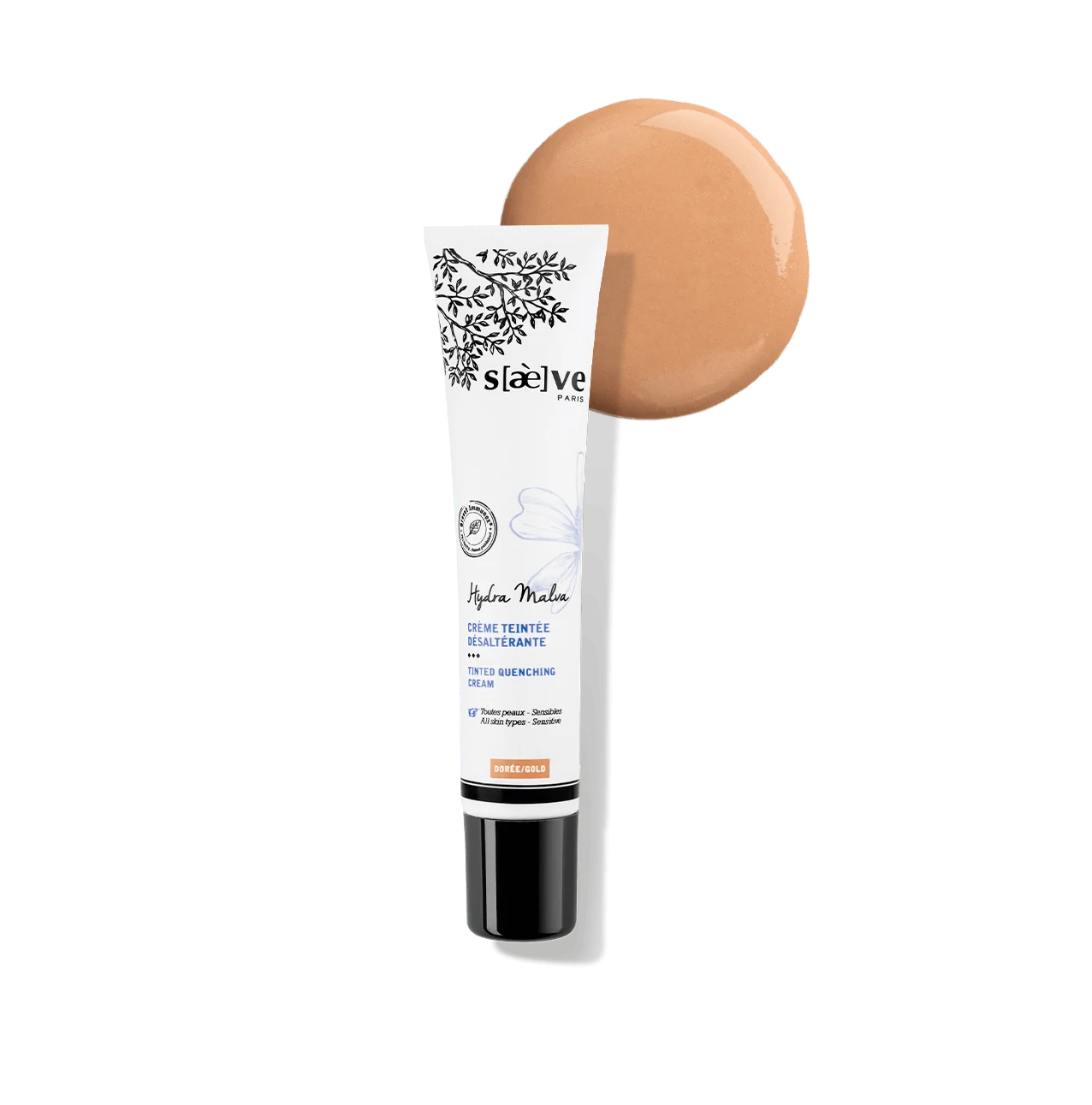 SAEVE PARIS Gold Hydra Malva Tinted Quenching Cream 40ml - Golden Tint سايف كريم ملون خفيف يوحد مظهر البشرة، يخفي الشوائب، يرطب ويحميها