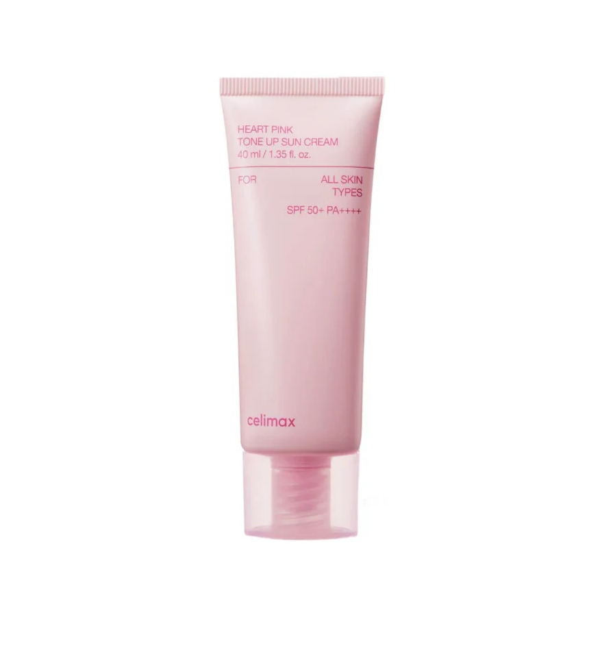 CELIMAX Heart Pink Tone Up Sun Cream Spf 50 pa++++ 40ml سيليماكس واقي من اشعة الشمس خفيف يرطب البشرة ويهدئها ويوحد مظهر لونها