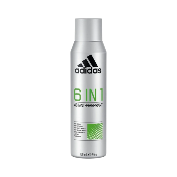 ADIDAS 6 in 1 Antiperspirant Spray 150ml أديداس مزيل العرق يمنح رائحة منعشة تدوم 48 ساعة
