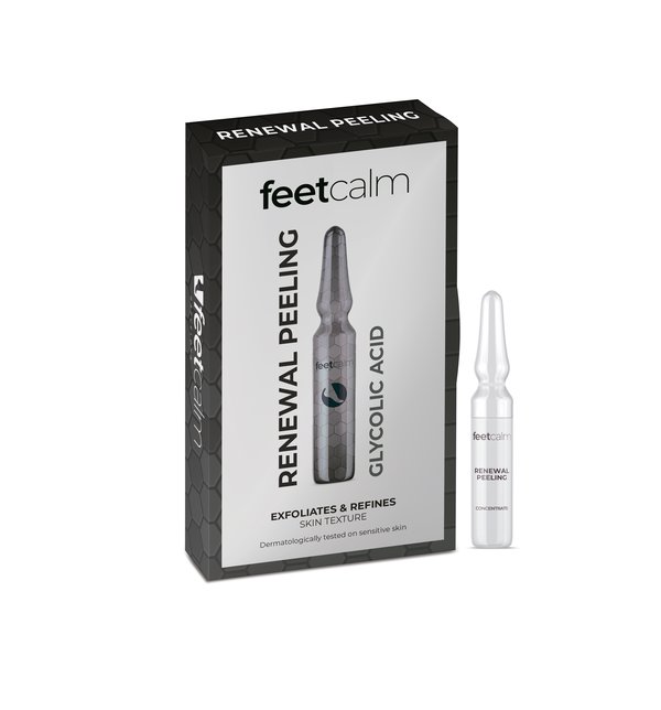 FEET CALM Renewal Peeling Glycolic Acid Exfoliates & Refines Skin Texture 7x2ml فيت كالم أمبولة  سيروم  تقشر البشرة بعمق، تنعمها، توحد لونها وتمنحها إشراقة