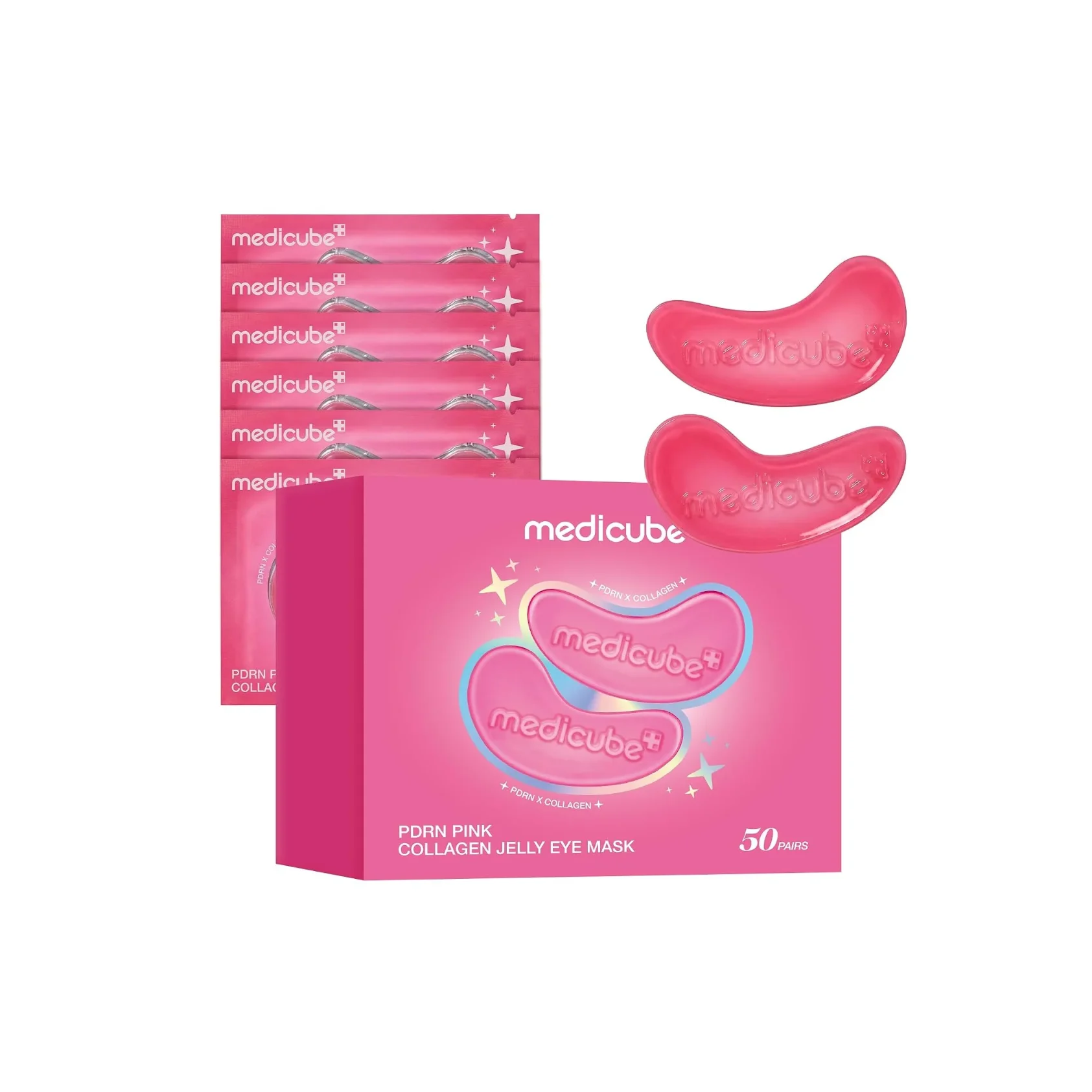 MEDICUBE Jelly Eye Mask PDRN Pink Collagen (50pairs) ميديكيوب بادات جل لمنطقة تحت العين ترطب البشرة ومنحها مظهراً أكثر انتعاشاً ونضارة