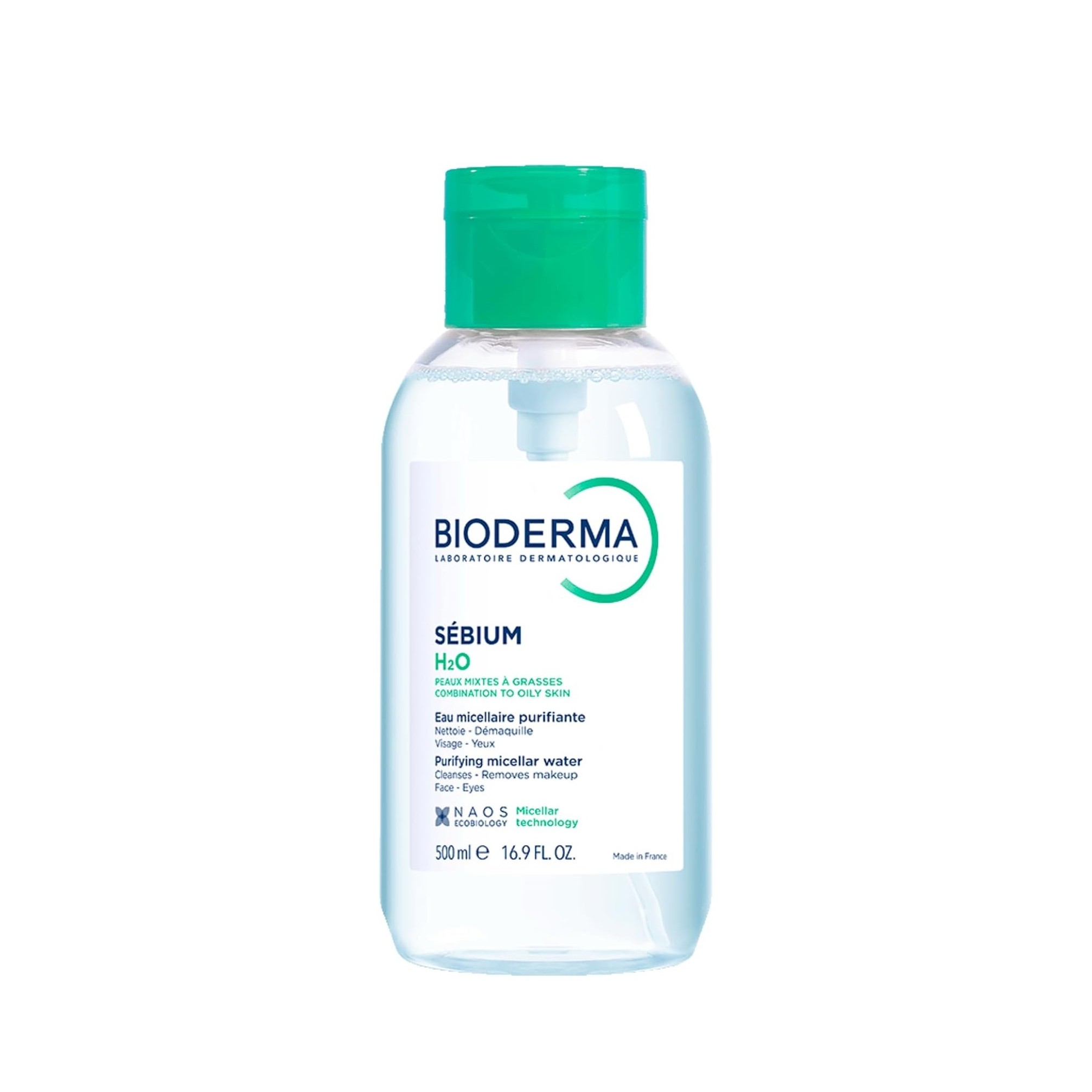 BIODERMA SEBIUM H2O Purifying Micellar Water 500ml  بايوديرما منظف ومزيل ميكب مناسب للعيون وللبشرة المختلطة الى الدهنية 