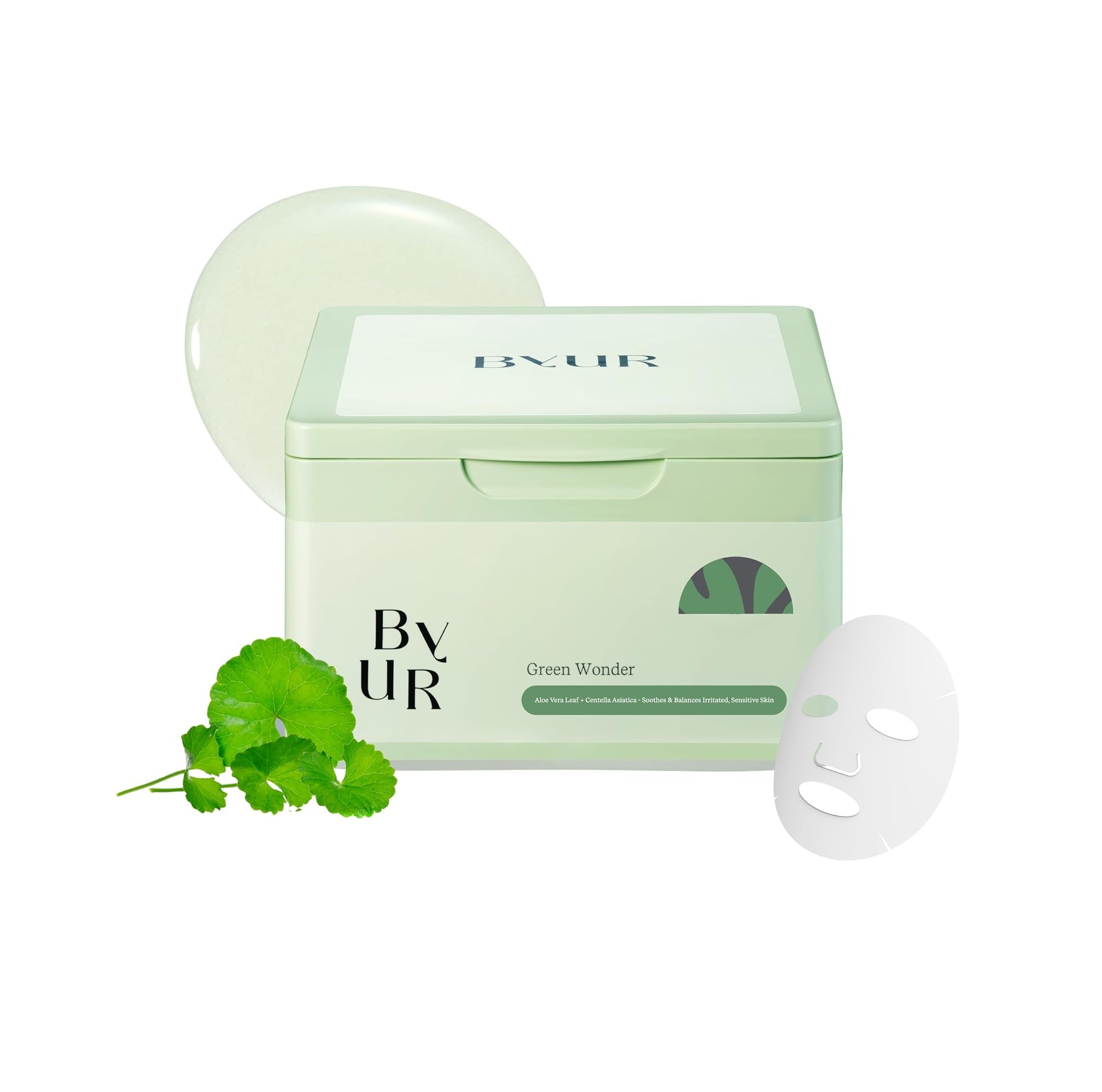 BYUR Green Wonder Daily Aqua Serum Mask (30 Sheets) بايور قناع يرطب البشرة ويهدئها، ويدعم توازن الزيوت ويمنحها نضارة 