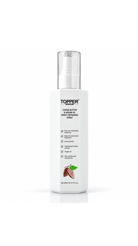 TOPPER PROFESSIONAL COCOA BUTTER & ARGAN OIL DIRECT REPAIRING SPRAY 200ml توپر رذاذ معالج للشعر