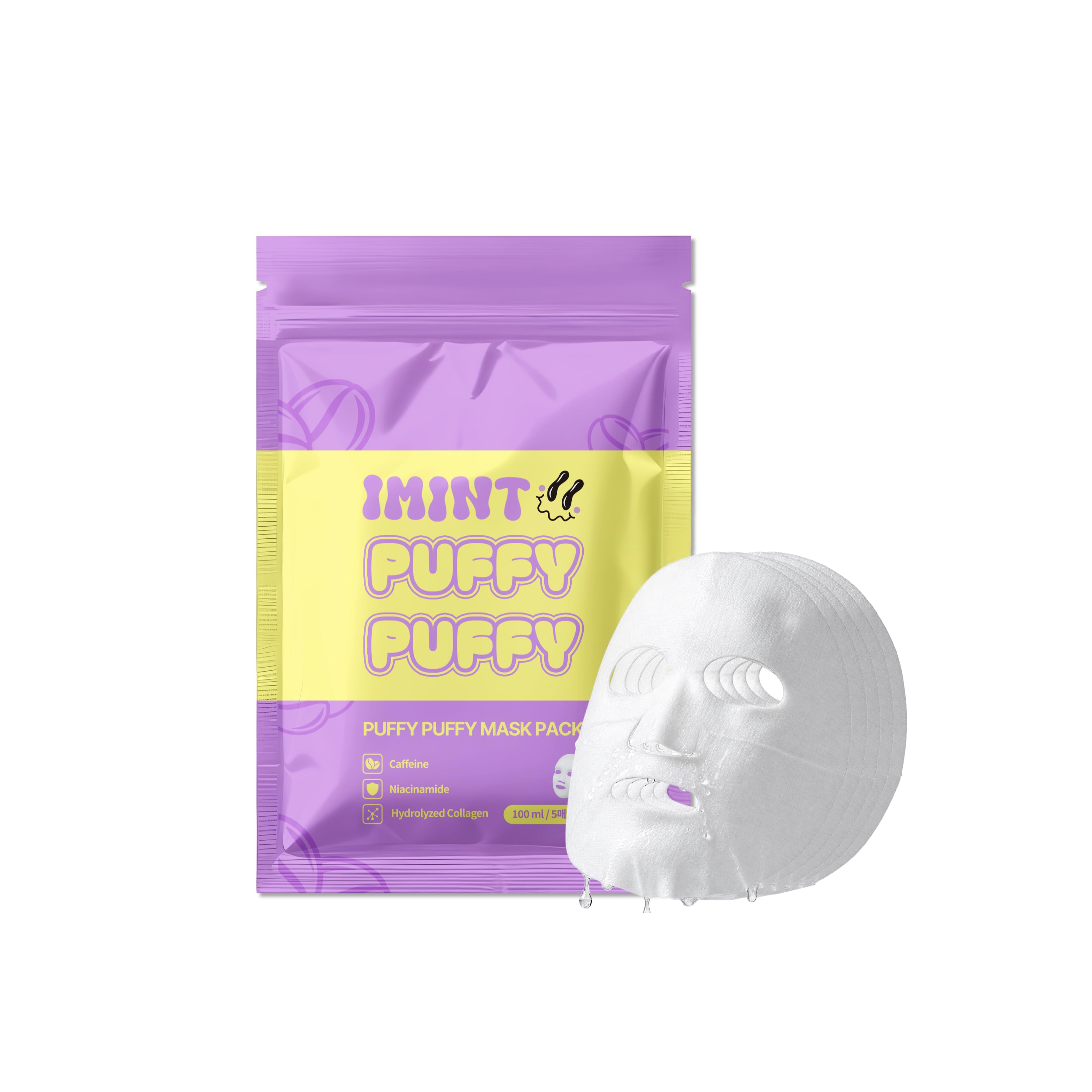 IMINT Puffy Puffy Sheet Mask Pack (100ml x 5pcs)  اي منت ماسك ورقي يرطب ويعزز اشراقة البشرة ويمنحها نعومة