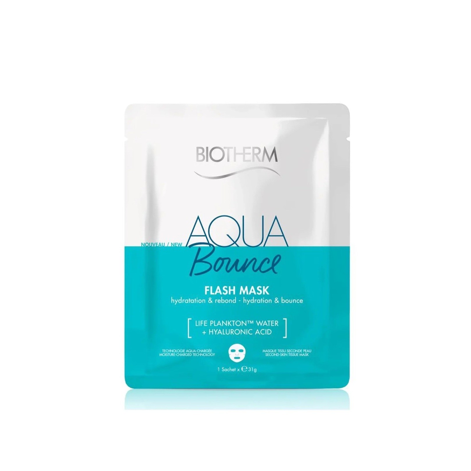 BIOTHERM Aqua Bounce Flash Mask Hyaluronic Acid moisturizing for all skin types 31g بايوثيرم ماسك ورقي يمنح البشرة ترطيبًا مكثفًا وعميقًا غني بحمض الهيالورونيك