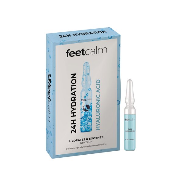 FEET CALM 24H Hydration Hyaluronic Acid Hydrates & Soothes Dry Skin 7 x 2ml فيت كالم أمبولات ترطب البشرة الجافة بعمق وتهدئها وتحافظ على مرونتها
