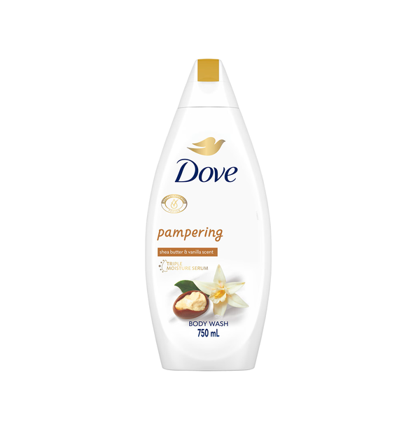 DOVE Pampering Shea Butter & VAnilla Scent Body Wash 750ml دوف غسول للجسم بزبدة الشيا والفانيليا ينظف البشرة بلطف ويرطبها 
