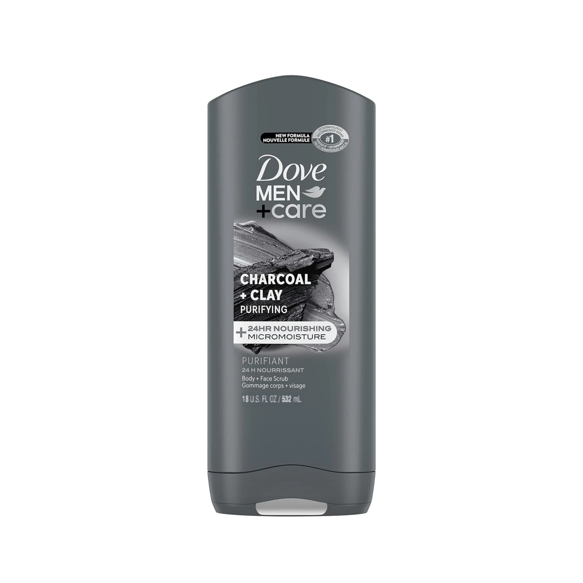 DOVE MEN + CARE Purifying Body and Face Wash 532ml - Charcoal + Clay دوف غسول للجسم منعش غني بالفحم والطين ينظف بعمق ويزيل الأوساخ والشوائب
