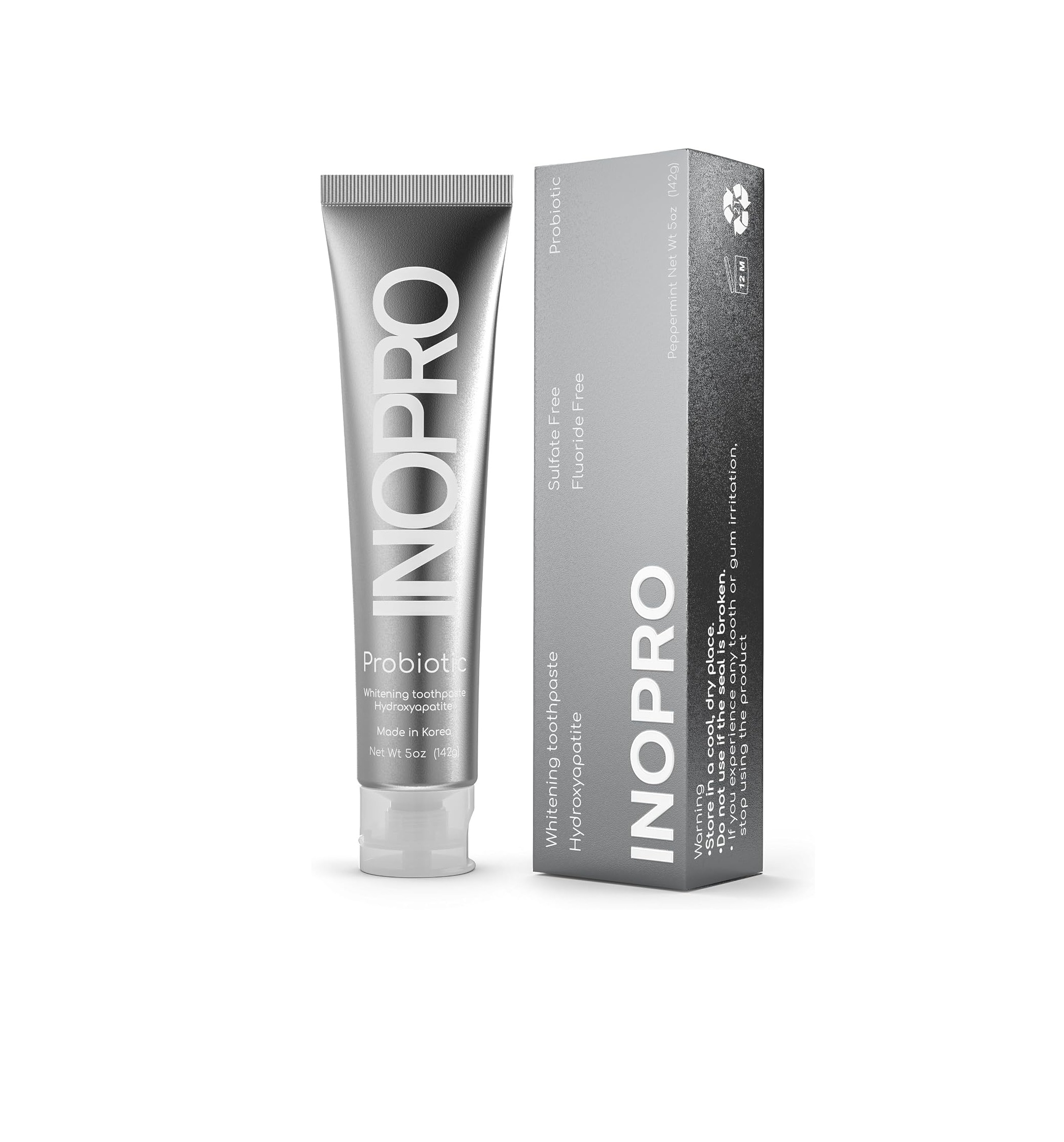 INOPRO Whitening Probiotic Sulfate Free Peppermint Toothpaste 142g اينوبرو معجون أسنان بالنعناعيبيض، يقوي المينا، ويحافظ على انتعاش النفس
