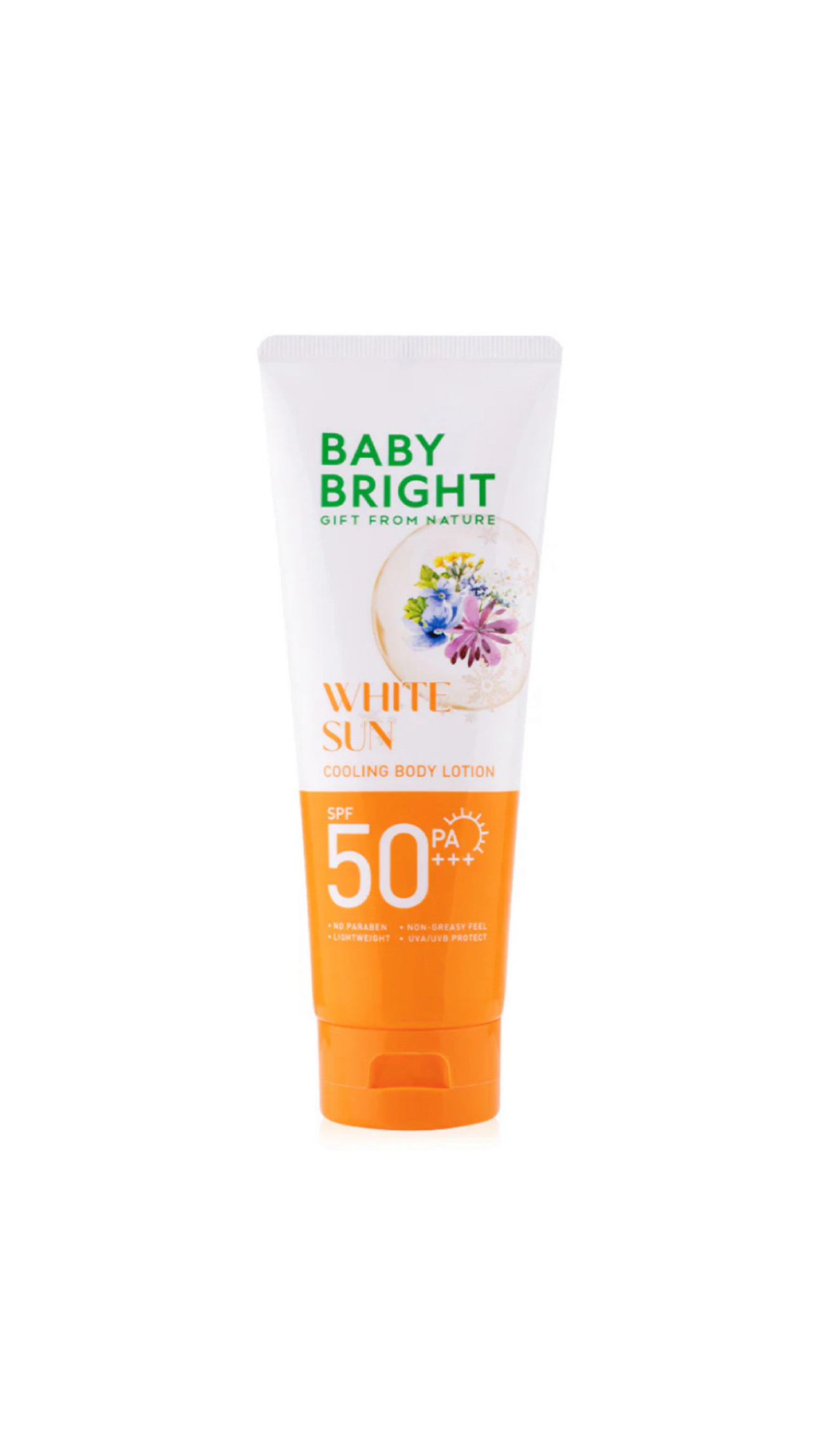 BABY BRIGHT WHITE SUN COOLING BODY LOTION SPF50 PA+++ 160ml بيبي برايت لوشن مبرد للجسم بعامل حماية من الشمس