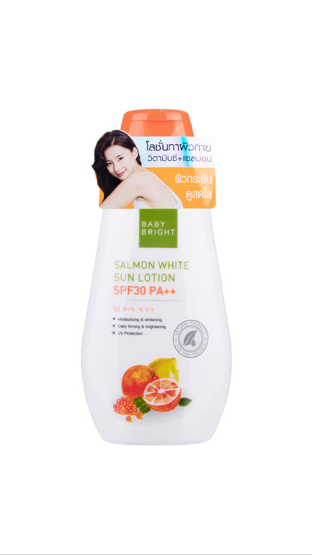 BABY BRIGHT SALMON WHITE SUN LOTION SPF30 PA++ 150ml بيبي برايت لوشن للجسم بعامل حماية من الشمس مضاد للتصبغات